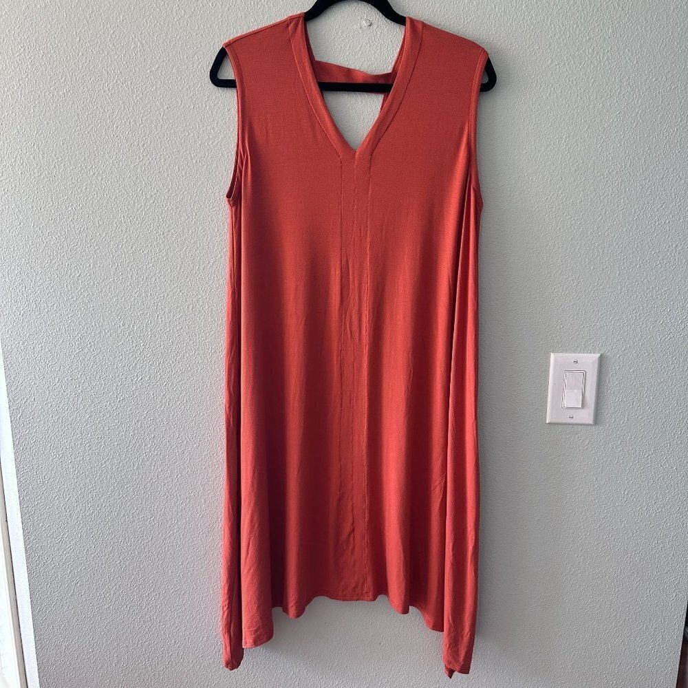 Eileen Fisher Swing Midi Dress V-Neck Tank Women's Size MEDIUM Asymmetrical